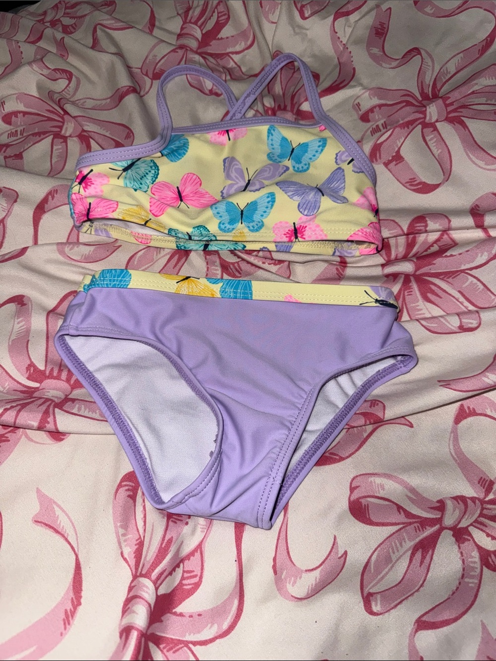Girls' Purple Butterfly Two-Piece Swim Set